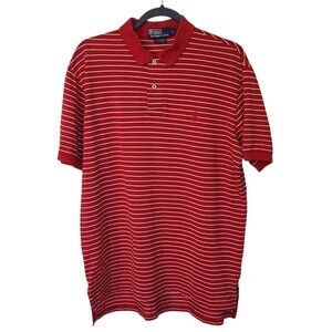 Polo Ralph Lauren Shirt Men L Red Striped Short Sleeve Pima Cotton Casual Preppy